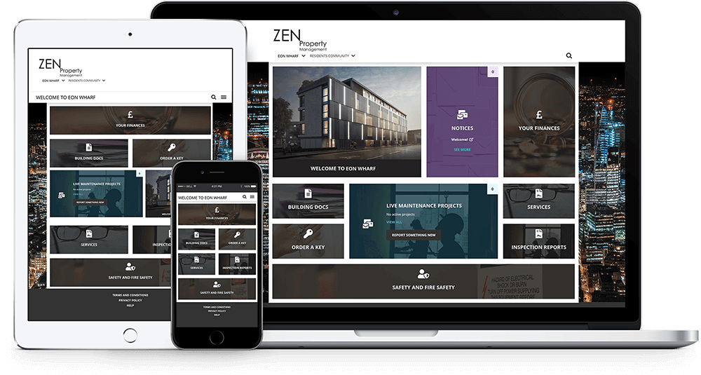 3 devices showing Dwellant's different product dashboards