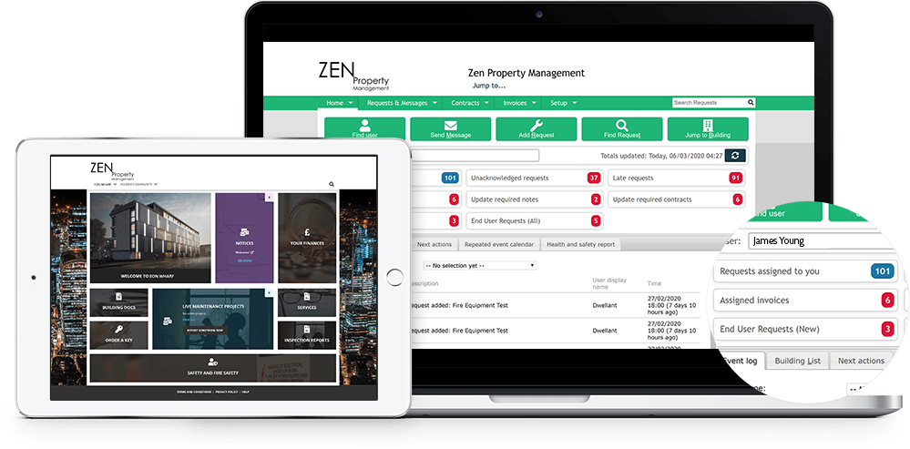 3 devices showing Dwellant's different product dashboards